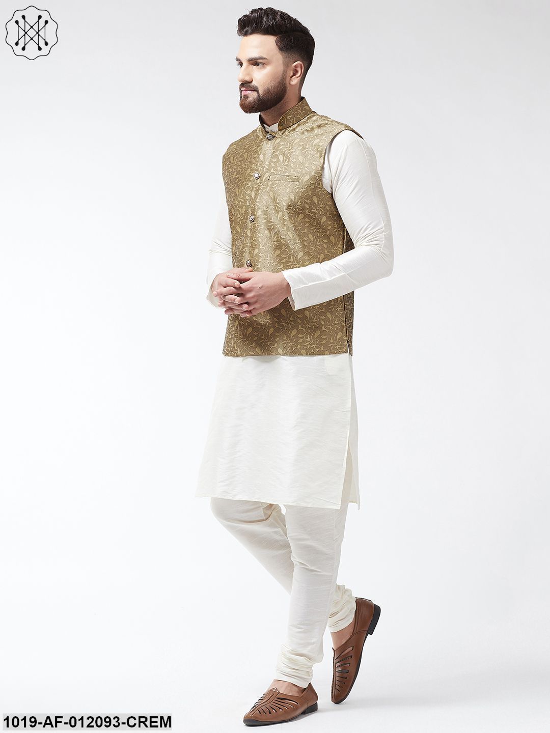 Men's Dupion Silk Kurta Pyjama And Jacquard Silk Nehru Jacket Set