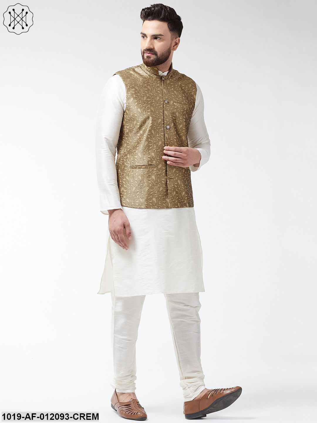 Men's Dupion Silk Kurta Pyjama And Jacquard Silk Nehru Jacket Set