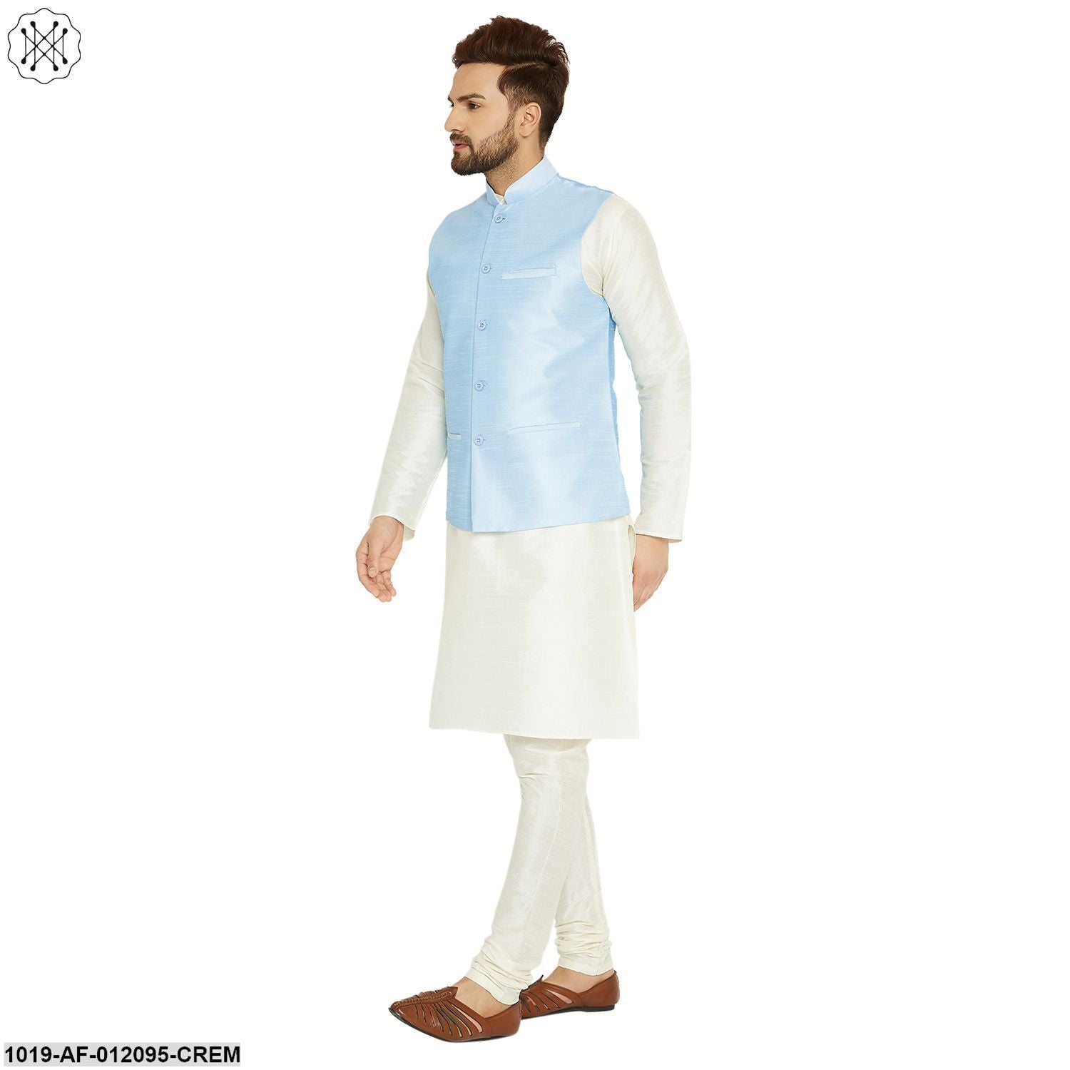 Men's Dupion Silk Kurta Pyjama And Nehru Jacket Set