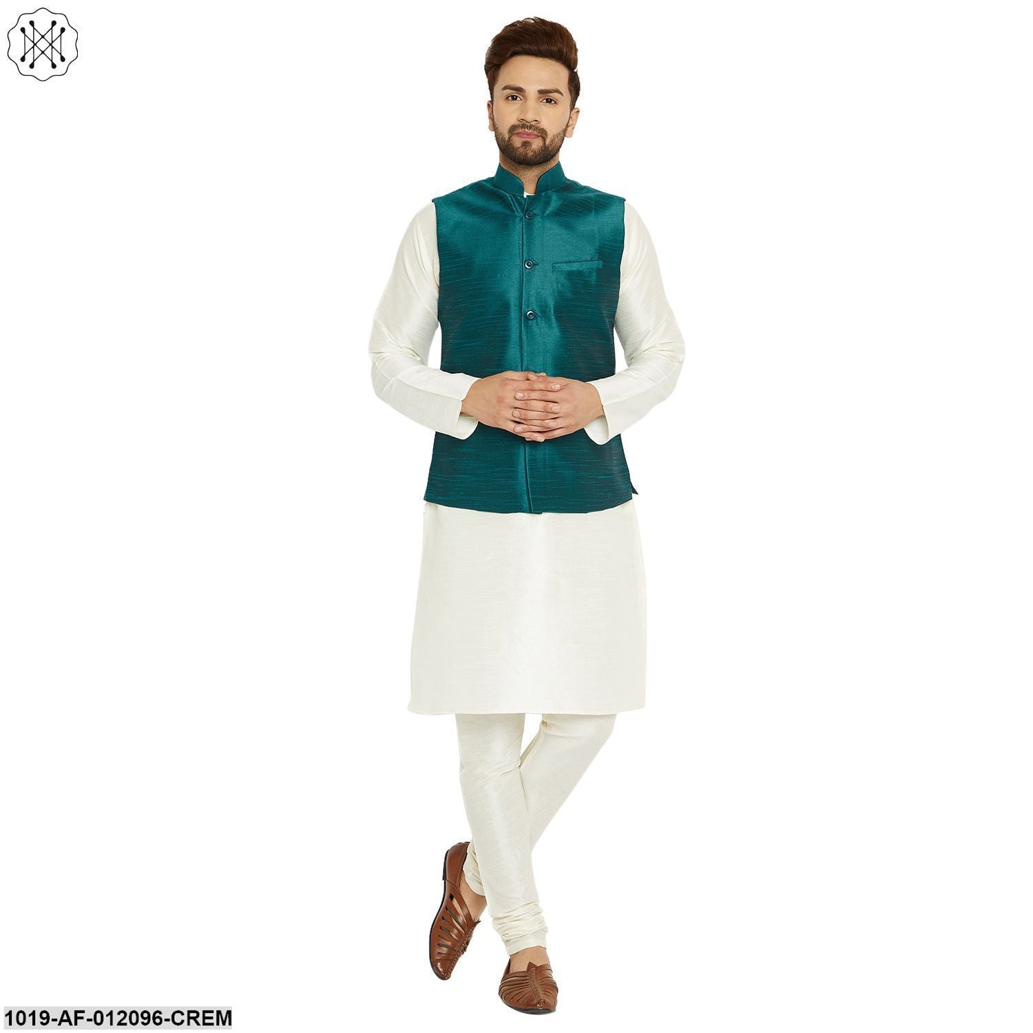 Men's Dupion Silk Kurta Pyjama And Nehru Jacket Set