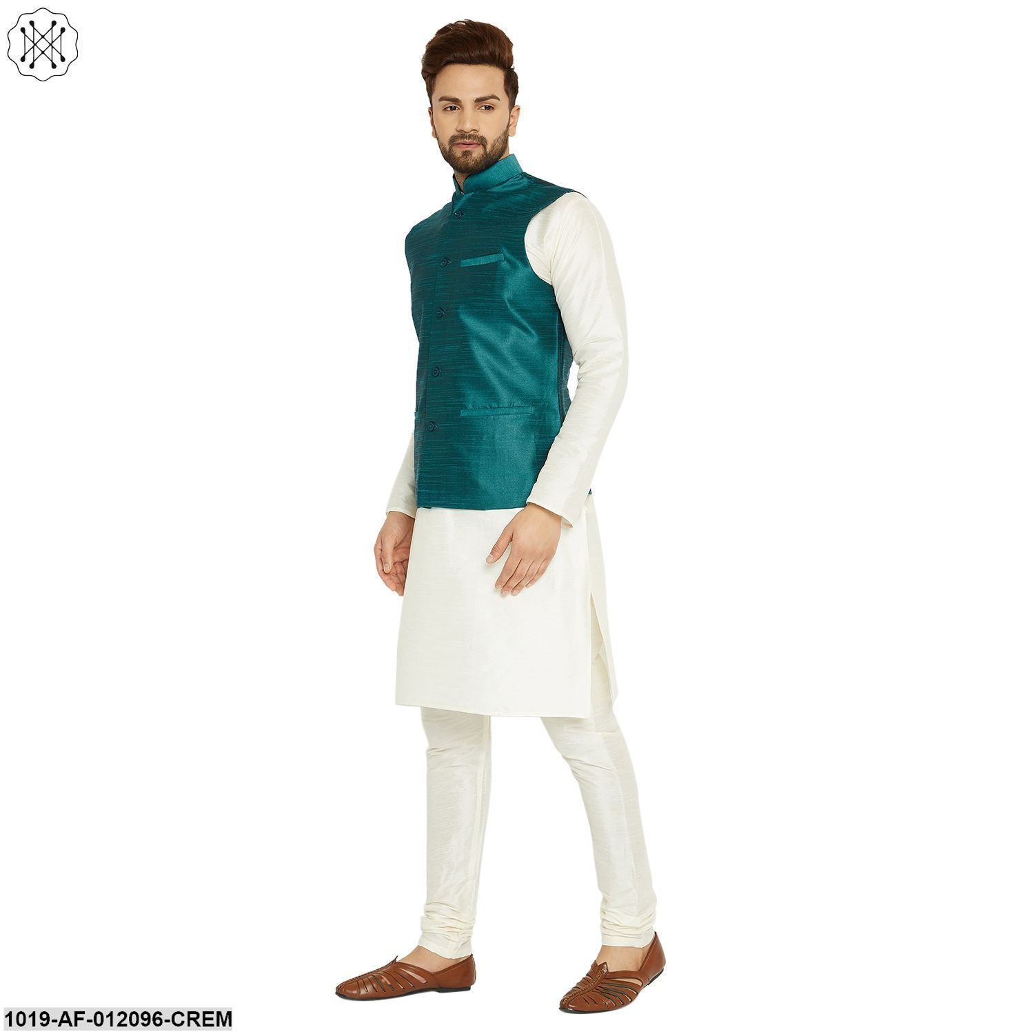 Men's Dupion Silk Kurta Pyjama And Nehru Jacket Set