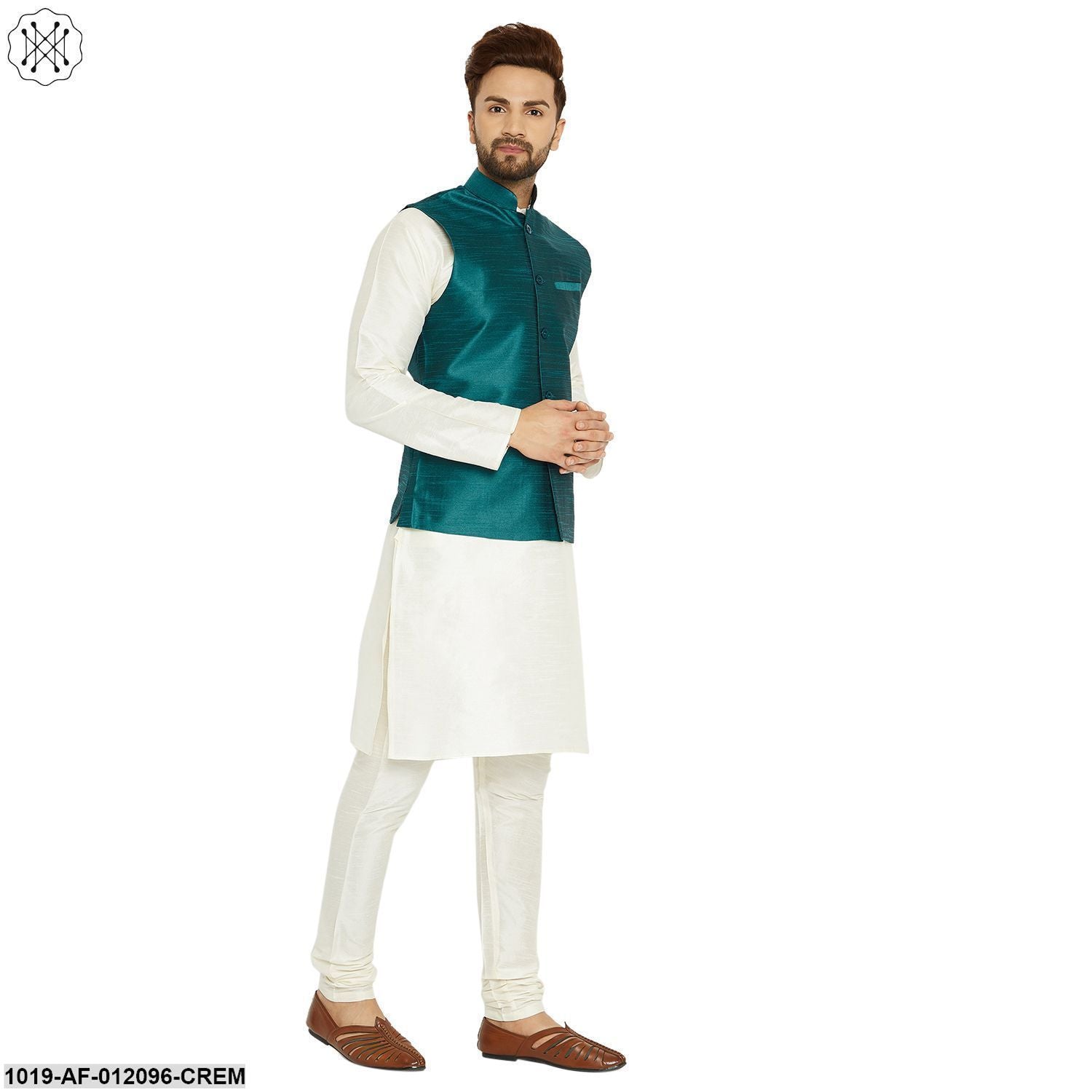 Men's Dupion Silk Kurta Pyjama And Nehru Jacket Set