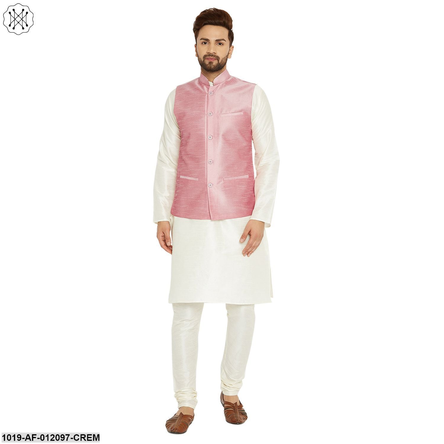 Men's Dupion Silk Kurta Pyjama And Nehru Jacket Set