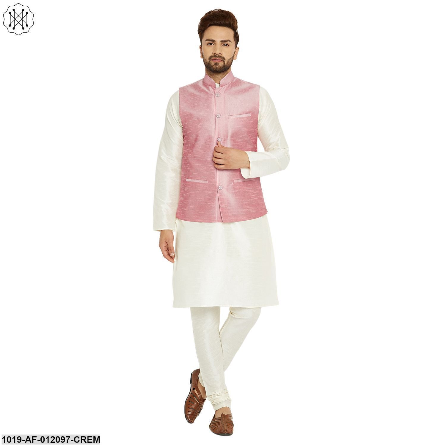 Men's Dupion Silk Kurta Pyjama And Nehru Jacket Set