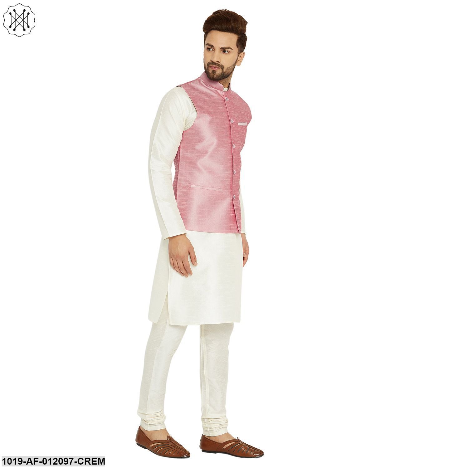 Men's Dupion Silk Kurta Pyjama And Nehru Jacket Set