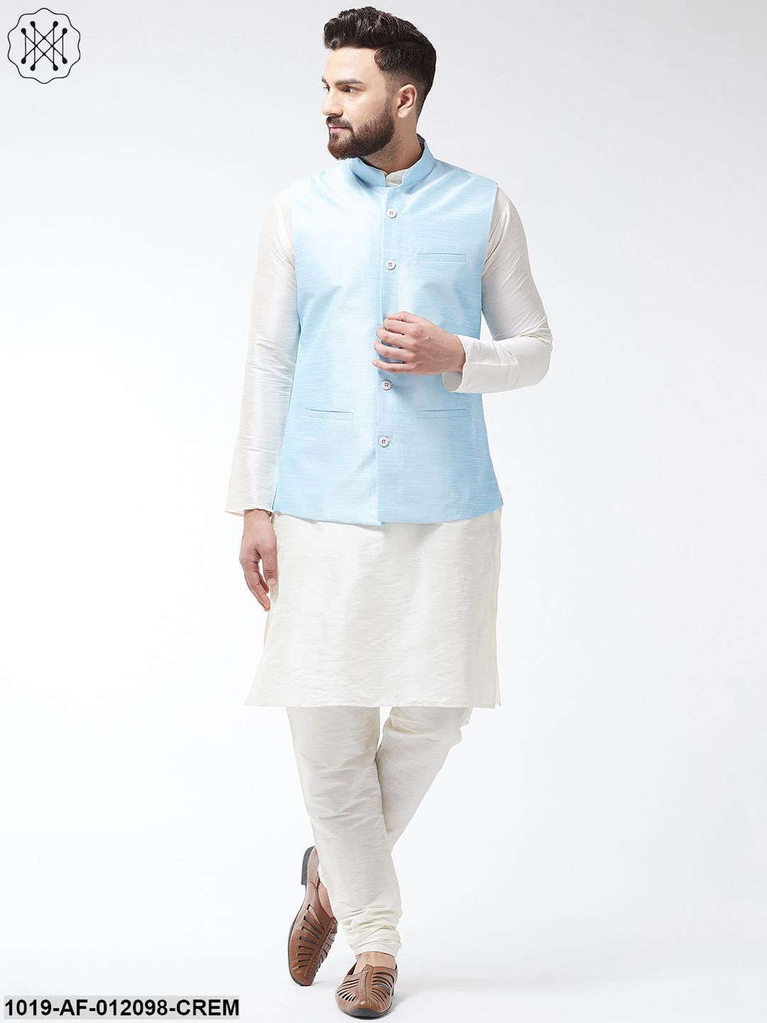 Men's Dupion Silk Kurta Pyjama And Nehru Jacket Set