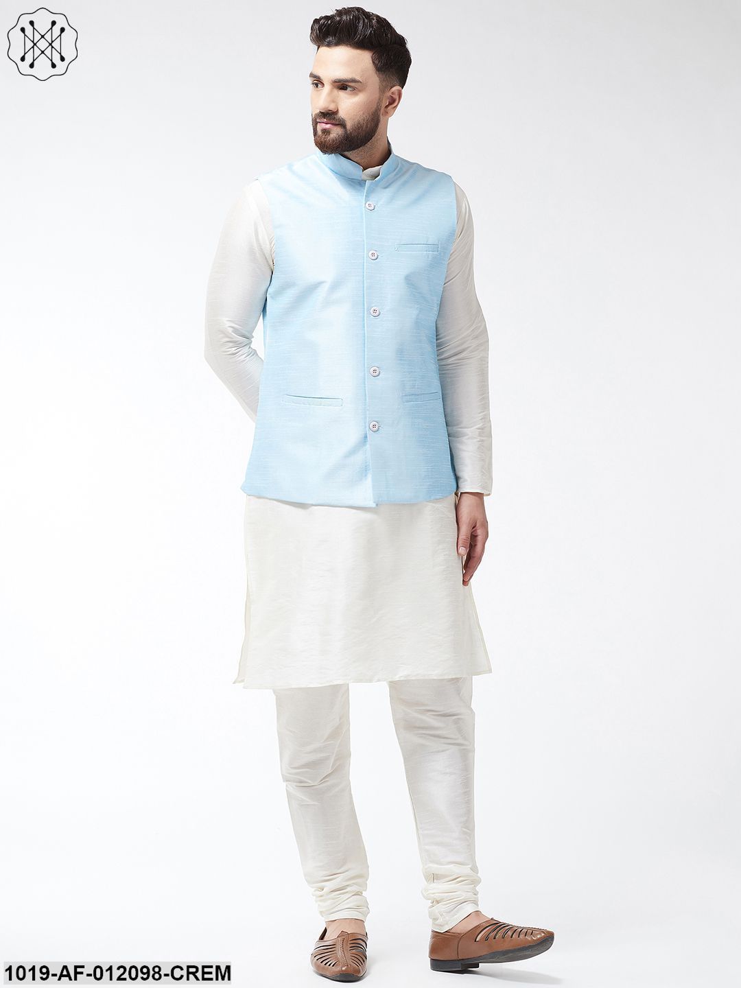 Men's Dupion Silk Kurta Pyjama And Nehru Jacket Set