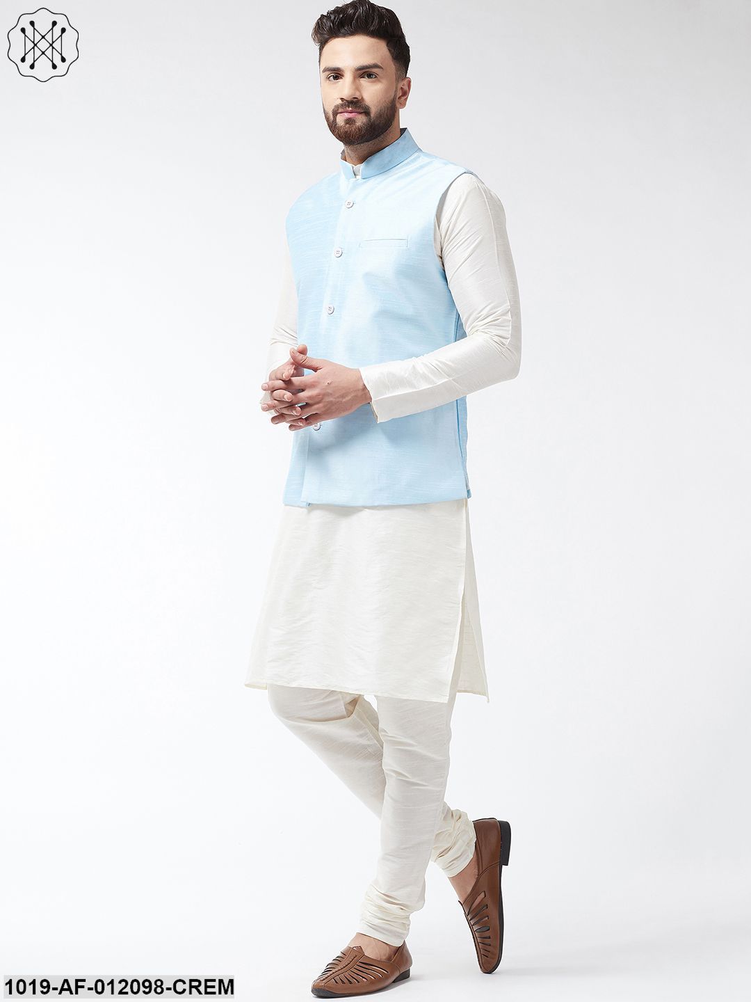 Men's Dupion Silk Kurta Pyjama And Nehru Jacket Set