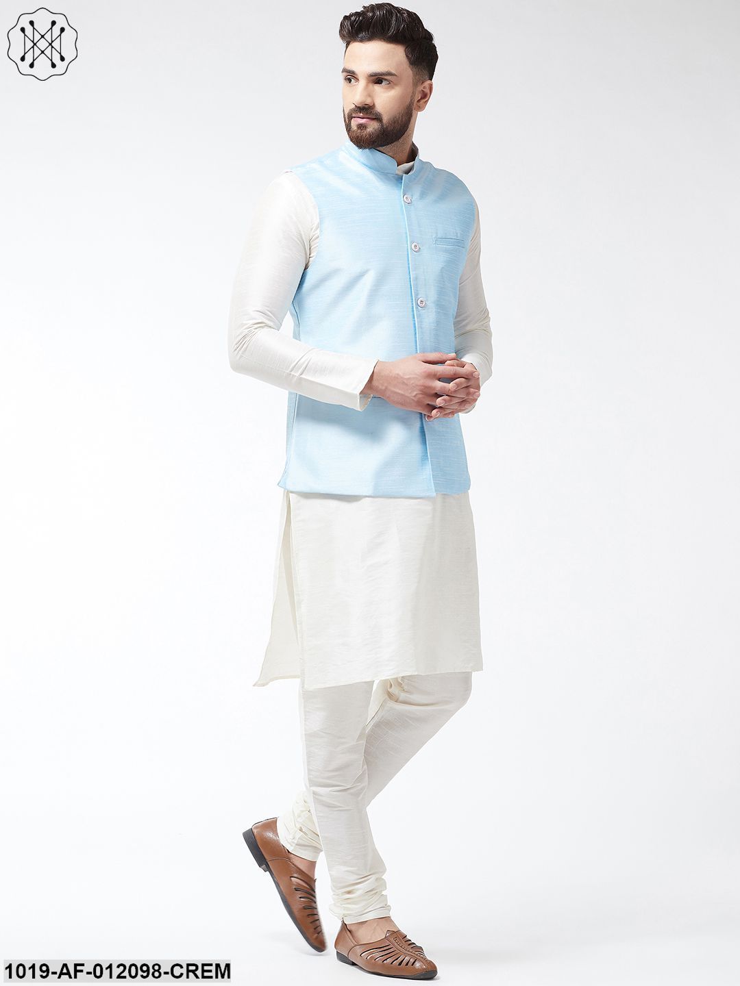 Men's Dupion Silk Kurta Pyjama And Nehru Jacket Set