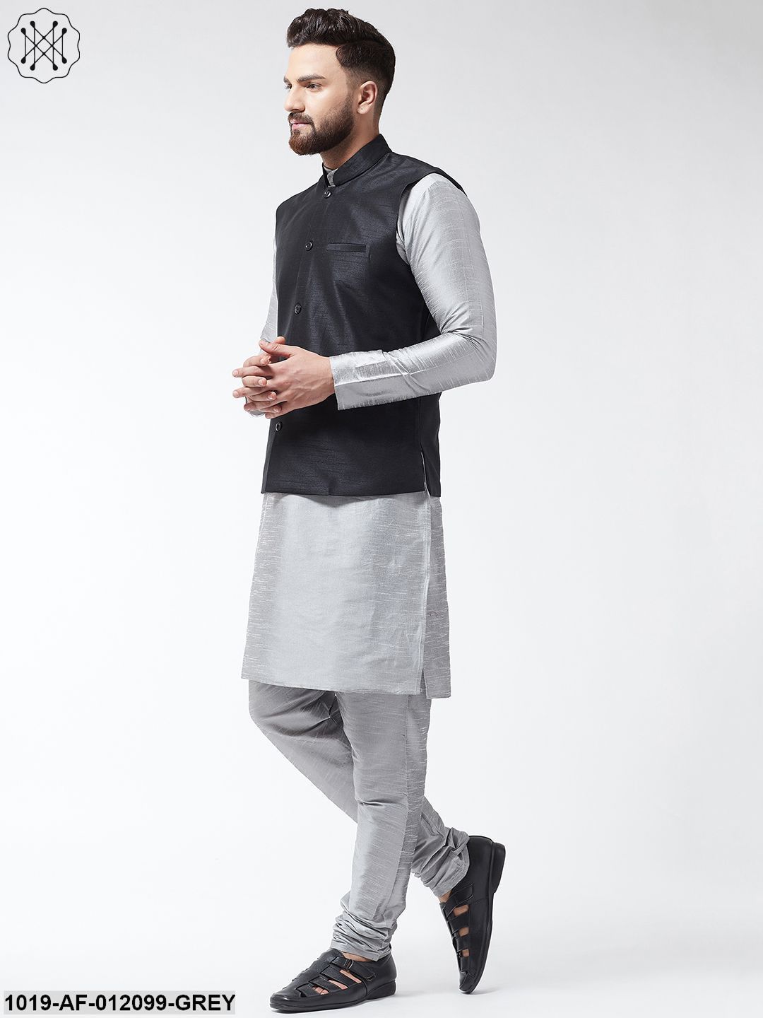Men's Dupion Silk Kurta Pyjama And Nehru Jacket Set