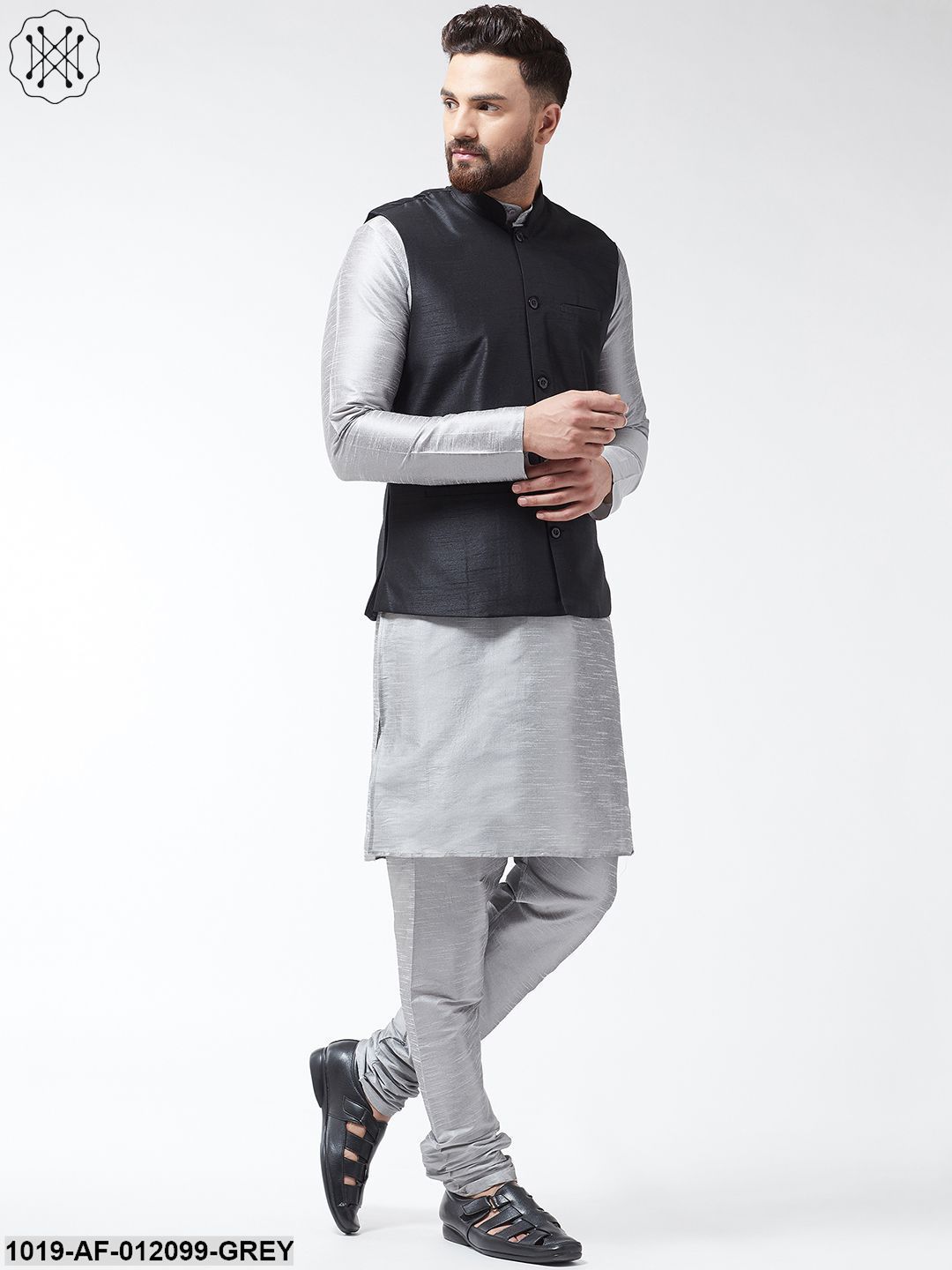 Men's Dupion Silk Kurta Pyjama And Nehru Jacket Set
