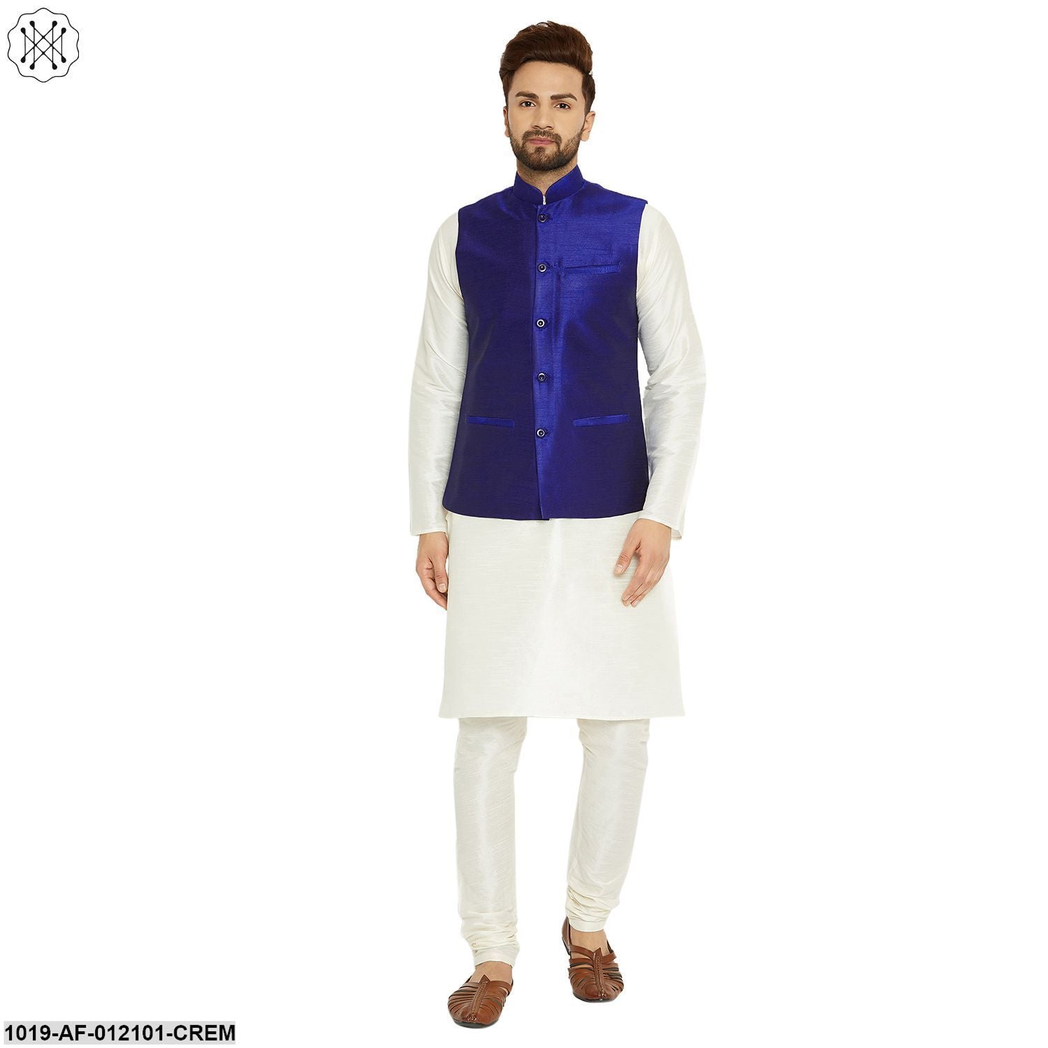 Men's Dupion Silk Kurta Pyjama And Nehru Jacket Set