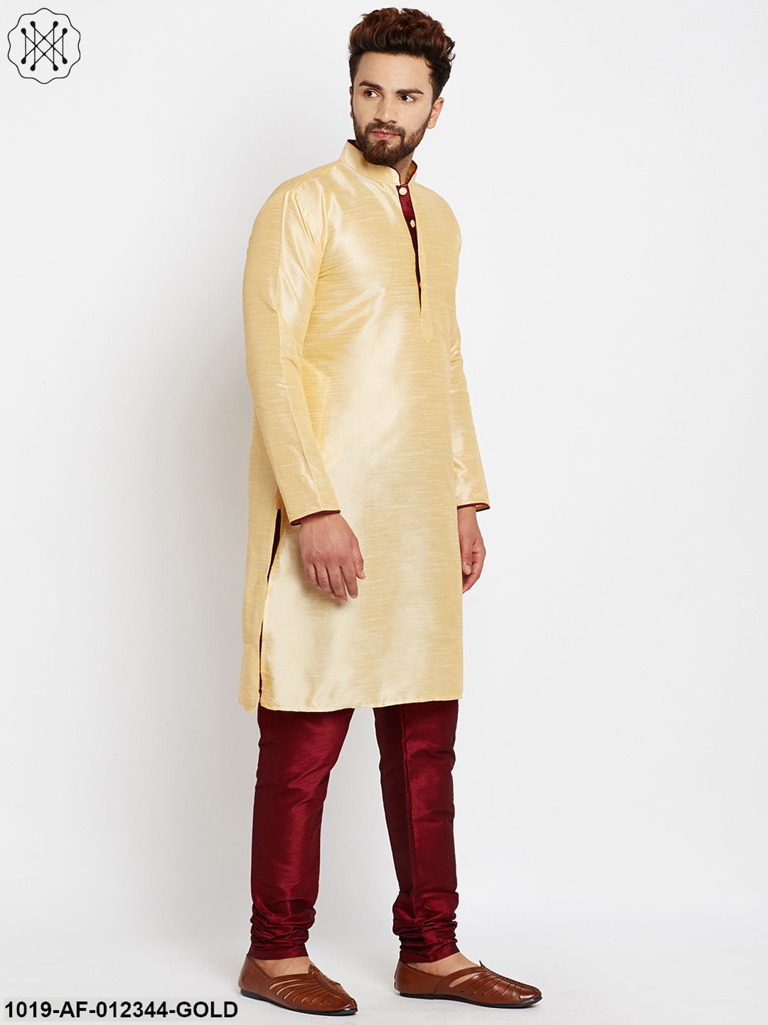 Men's Golden, Dupion Silk Kurta Churidaar Set