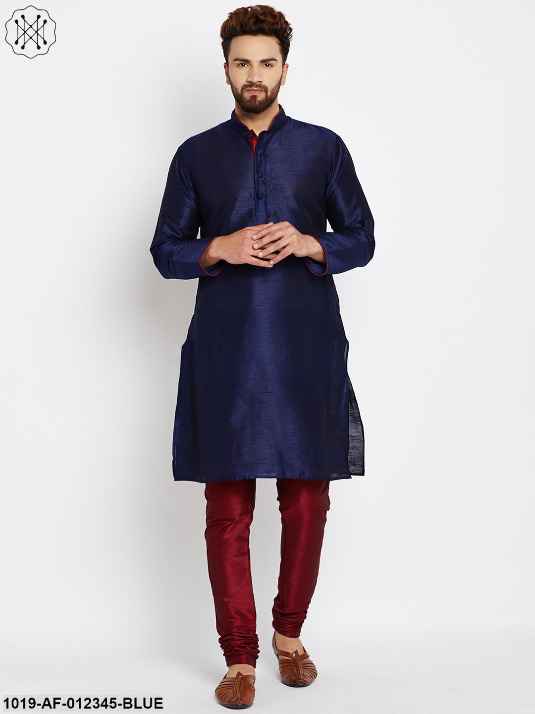 Men's Royal Blue, Dupion Silk Kurta Churidaar Set