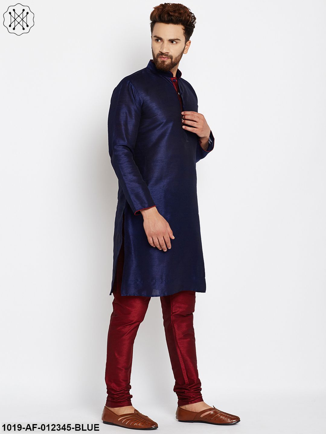 Men's Royal Blue, Dupion Silk Kurta Churidaar Set