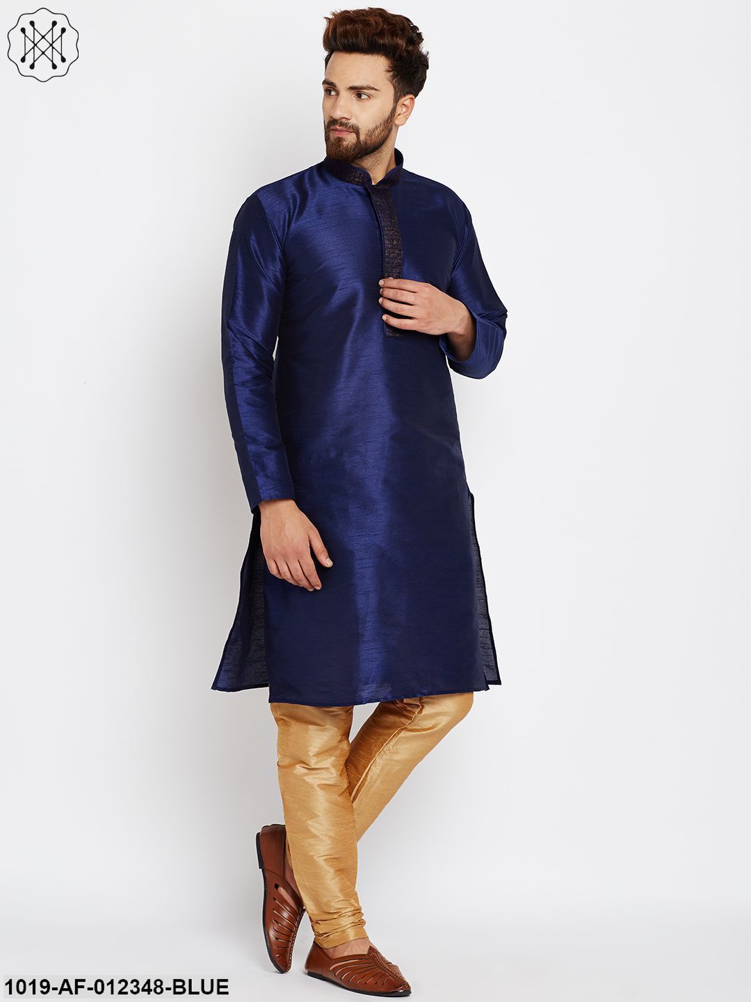Men's Royal Blue, Dupion Silk Kurta Churidaar Set