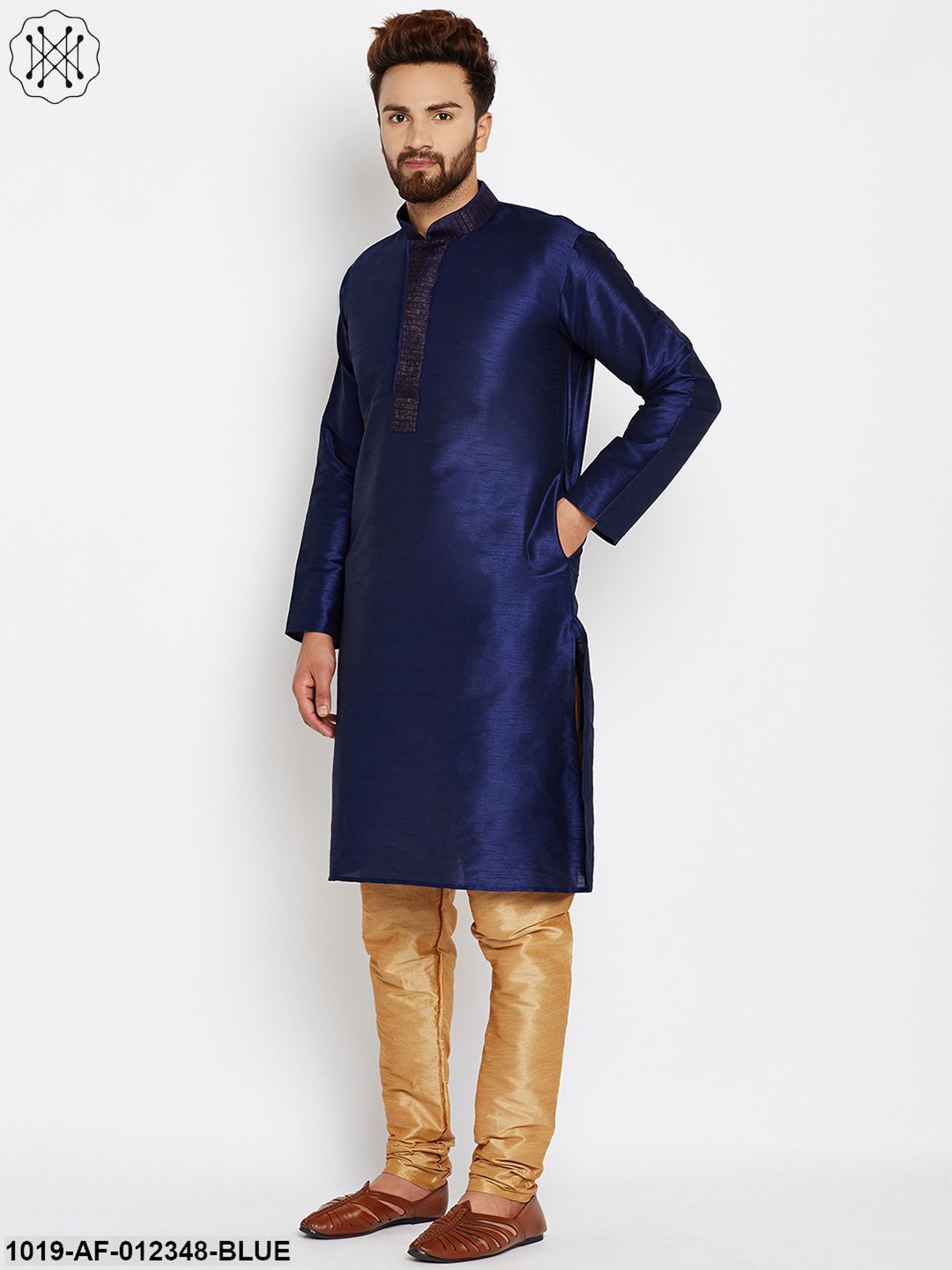 Men's Royal Blue, Dupion Silk Kurta Churidaar Set