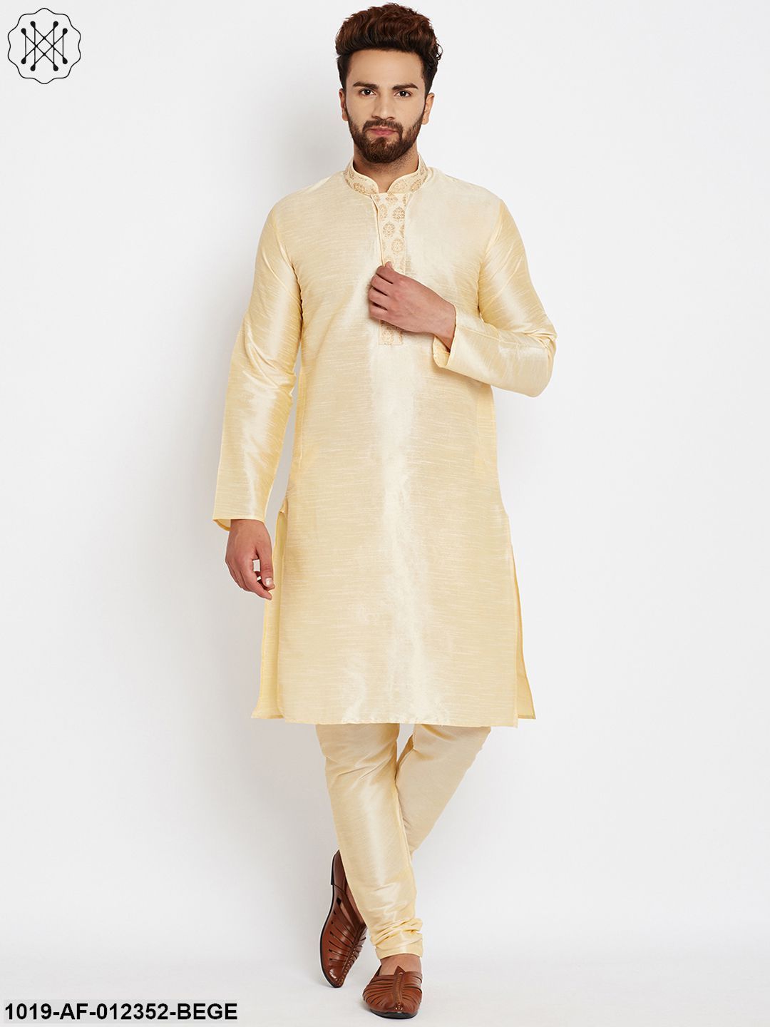 Men's Golden, Dupion Silk Kurta Churidaar Set
