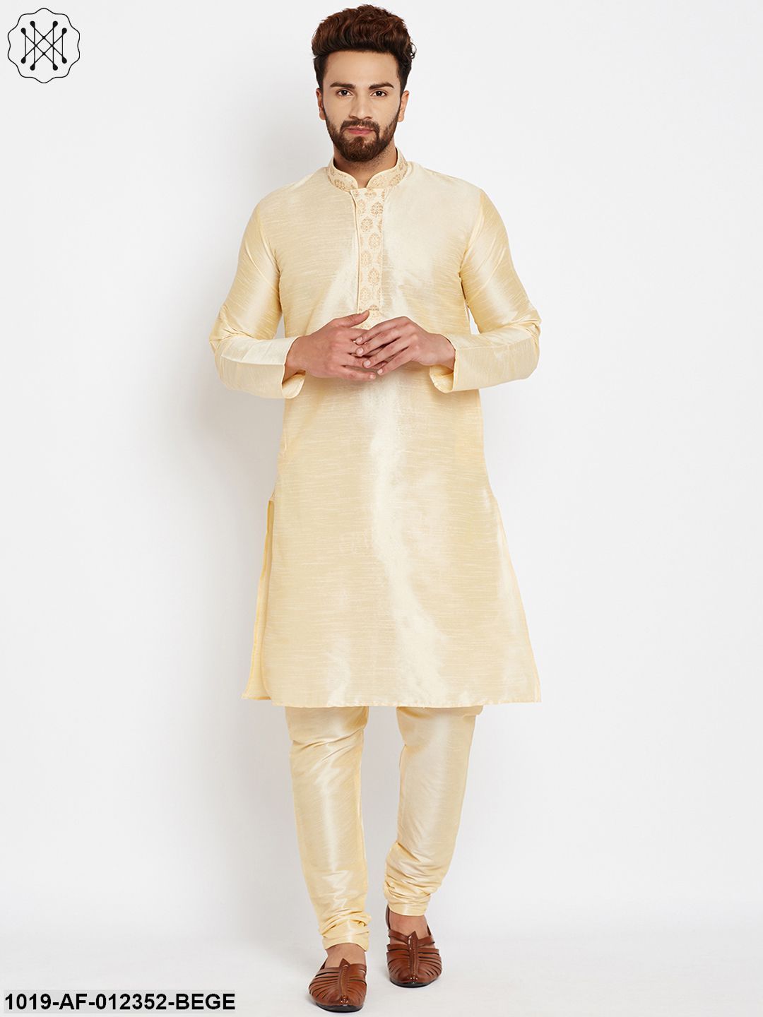 Men's Golden, Dupion Silk Kurta Churidaar Set