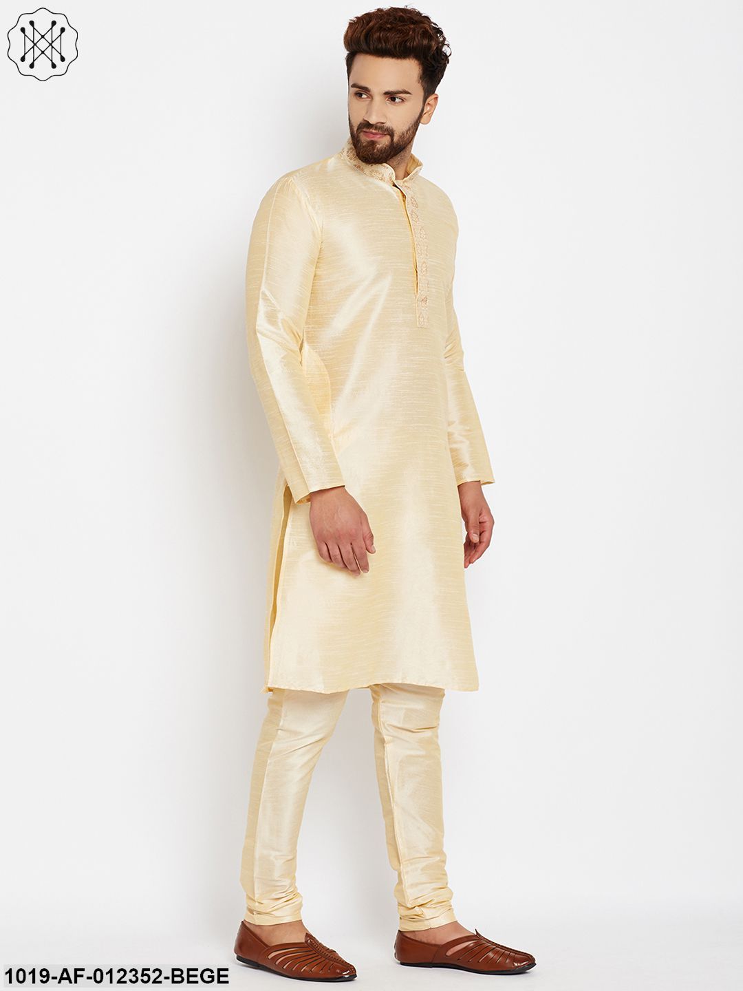 Men's Golden, Dupion Silk Kurta Churidaar Set