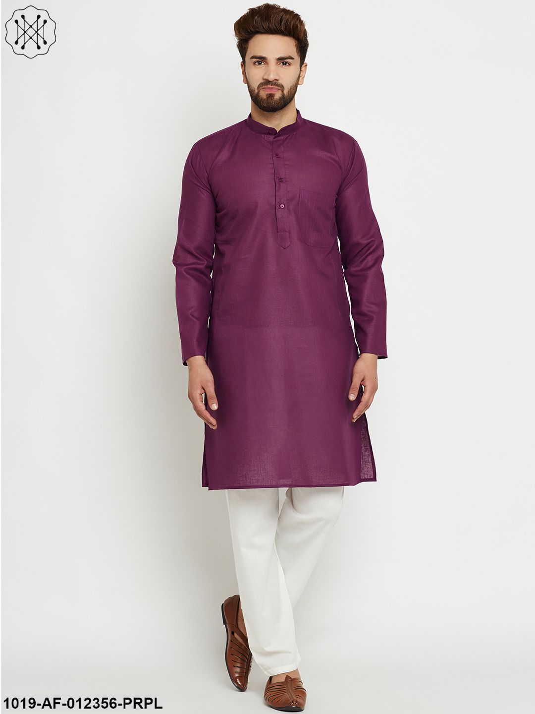 Men's Purple, Cotton Linen Kurta Set - Sojanya