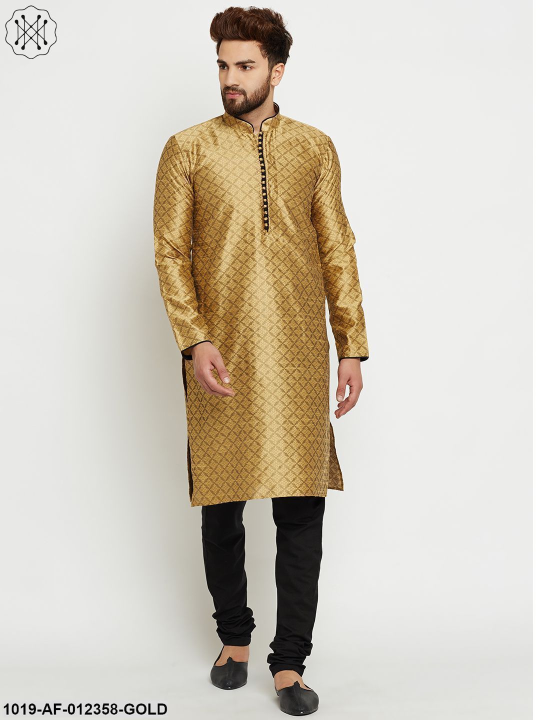 Men's Golden, Dupion Silk Kurta Churidaar Set