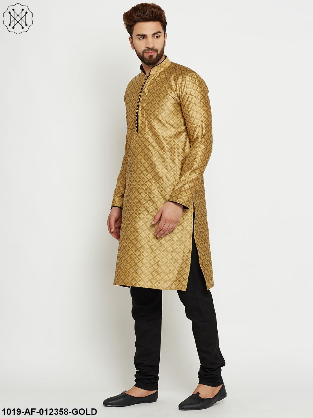 Men's Golden, Dupion Silk Kurta Churidaar Set
