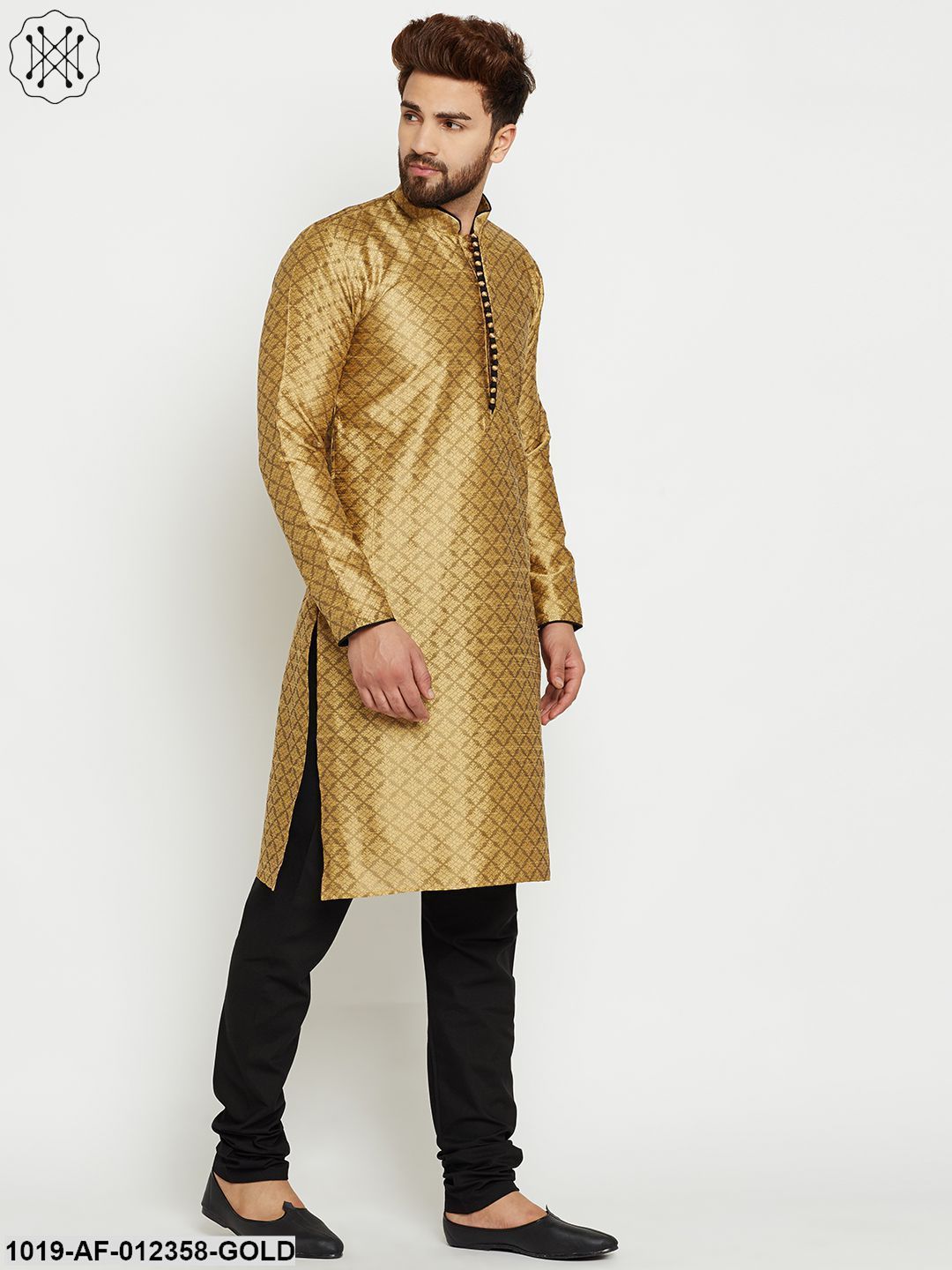 Men's Golden, Dupion Silk Kurta Churidaar Set