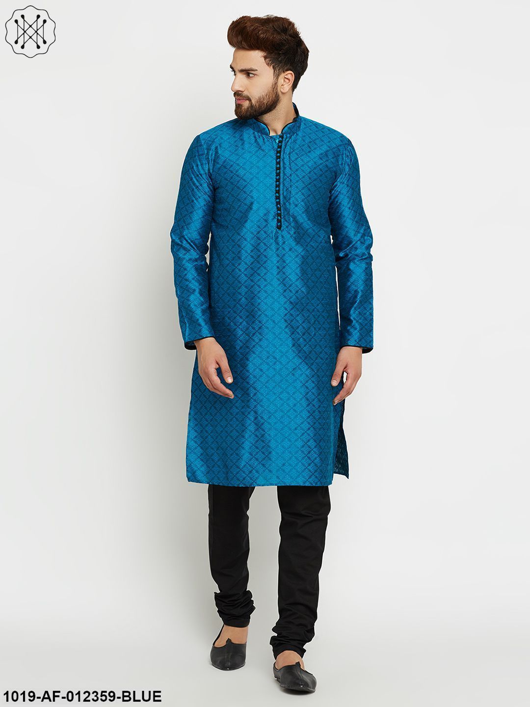Men's Blue, Dupion Silk Kurta Churidaar Set