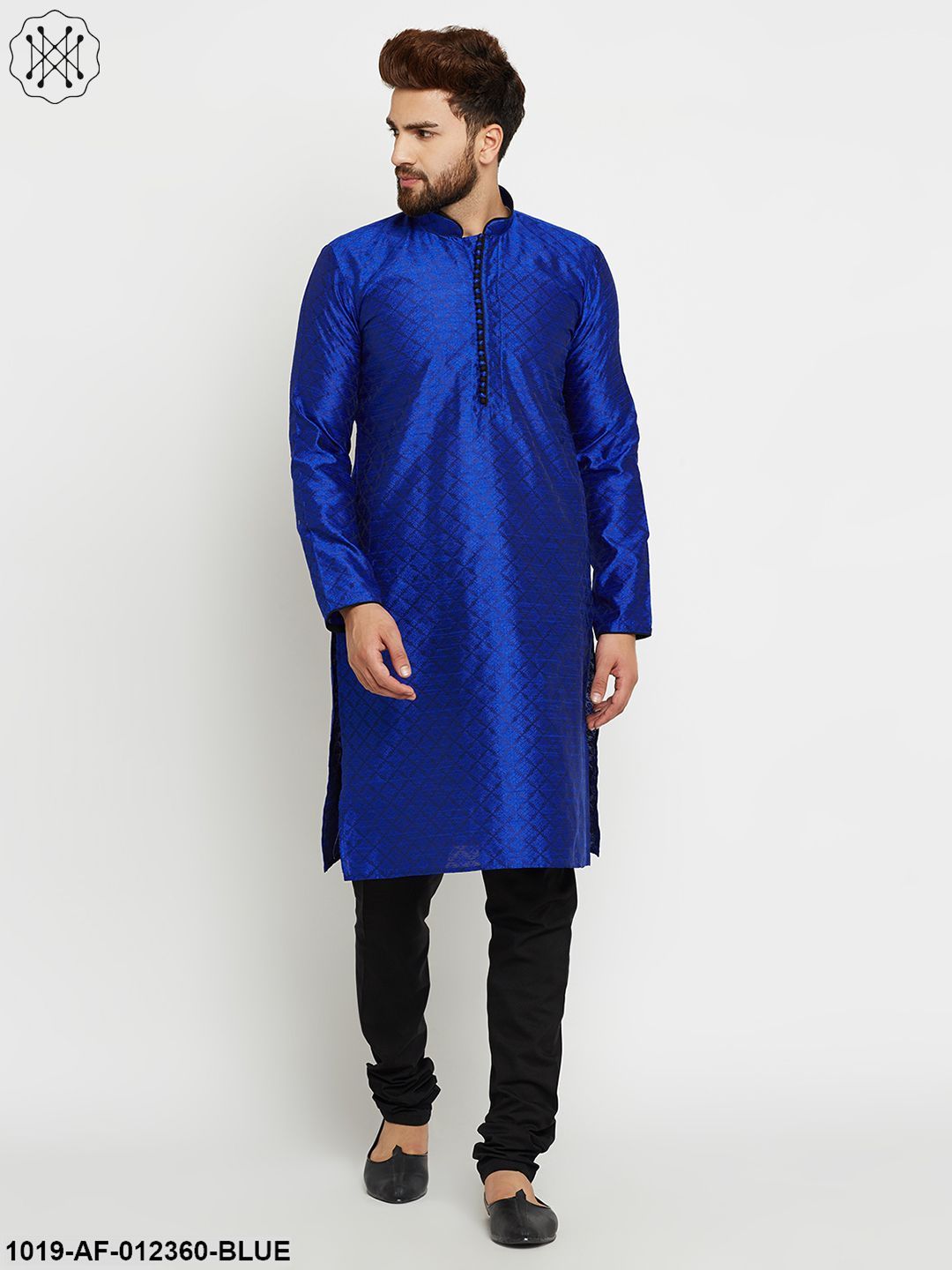 Men's Royal Blue, Dupion Silk Kurta Churidaar Set