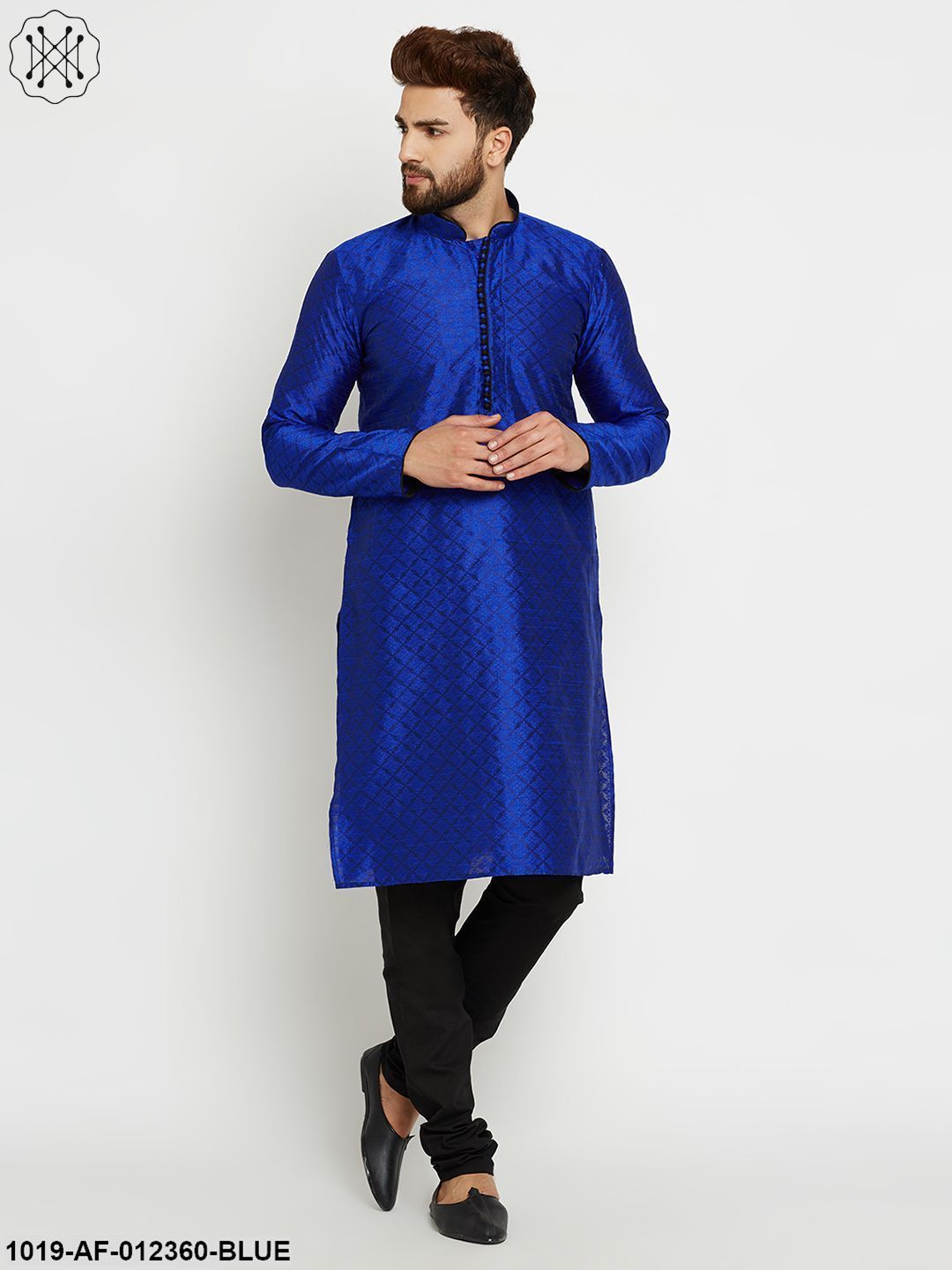 Men's Royal Blue, Dupion Silk Kurta Churidaar Set
