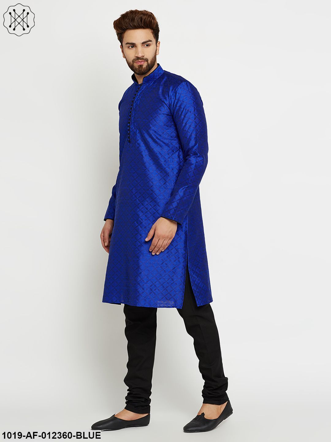 Men's Royal Blue, Dupion Silk Kurta Churidaar Set