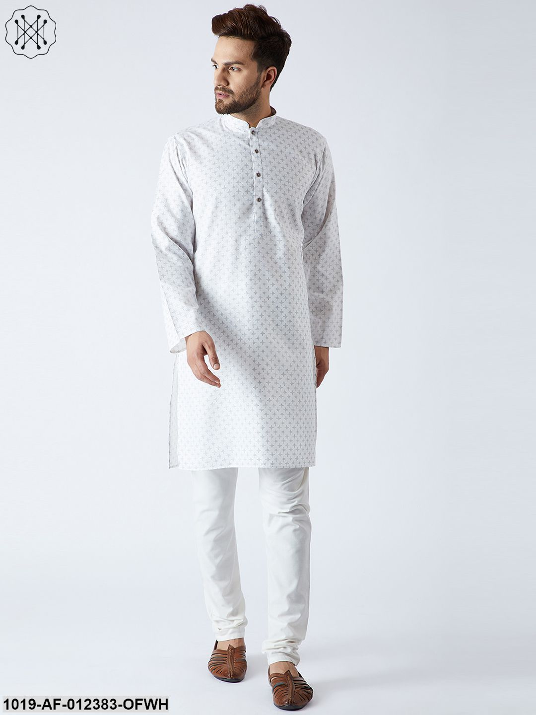 Men's Cotton Linen White Kurta And Off White Pyjamas Set