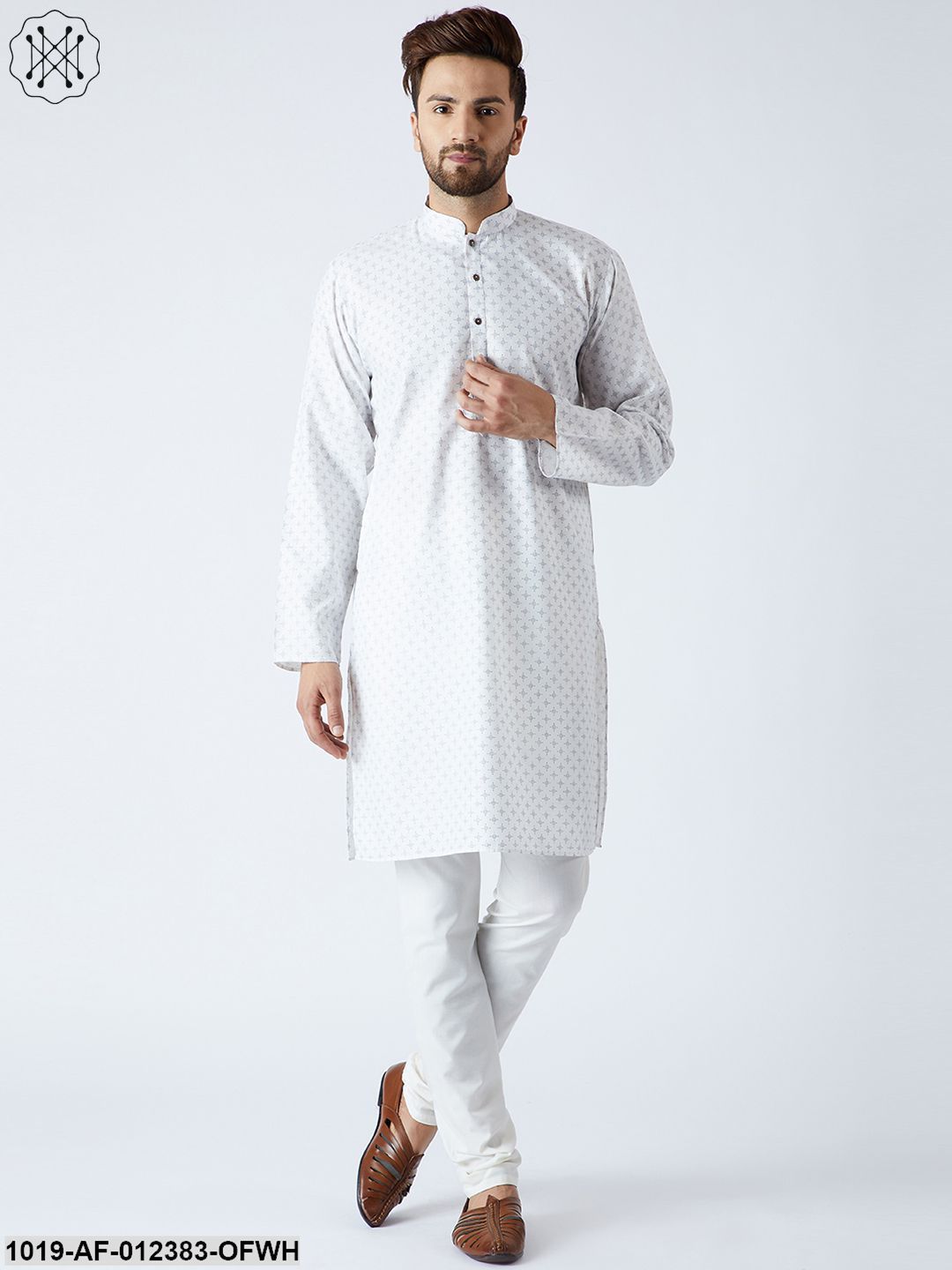 Men's Cotton Linen White Kurta And Off White Pyjamas Set