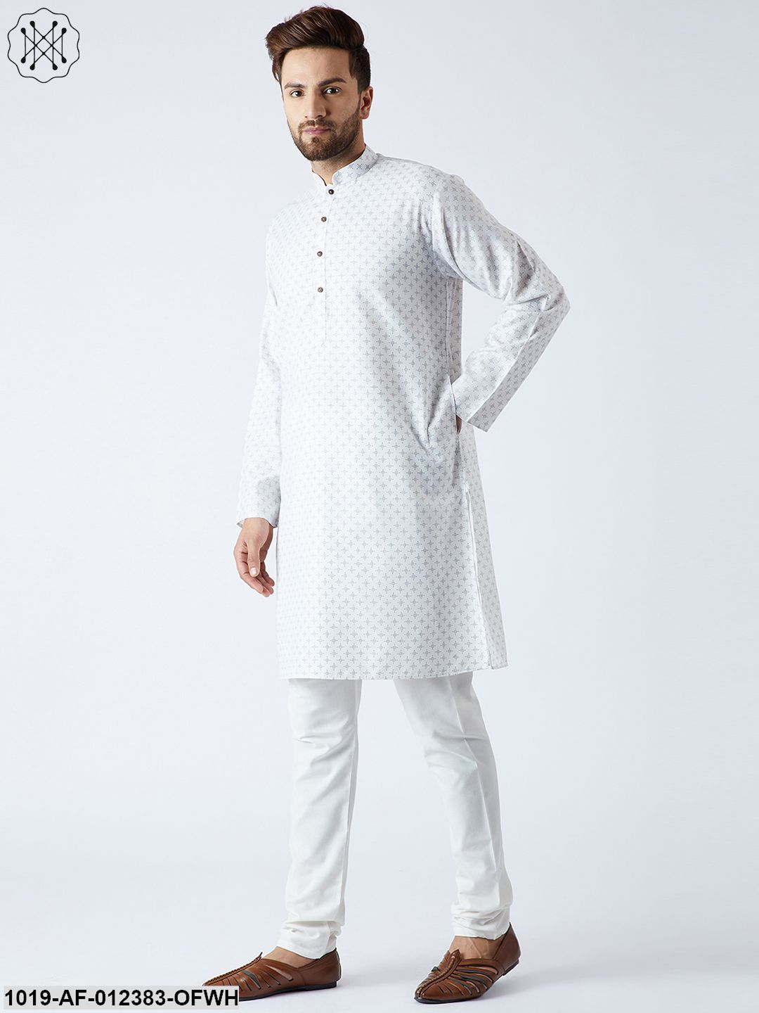 Men's Cotton Linen White Kurta And Off White Pyjamas Set