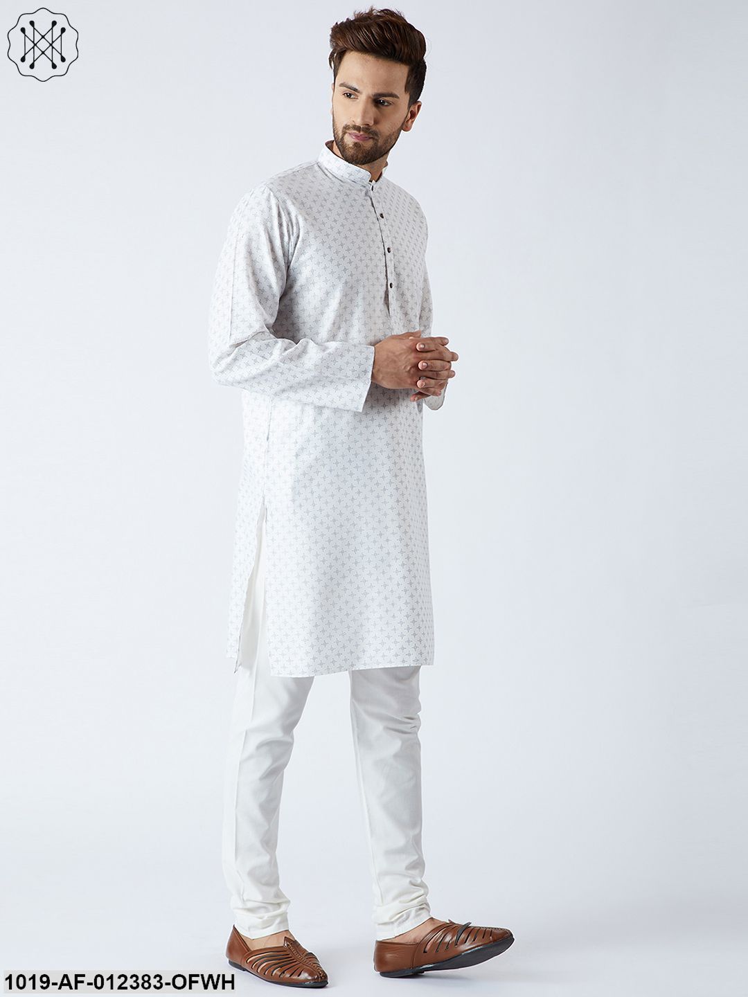 Men's Cotton Linen White Kurta And Off White Pyjamas Set