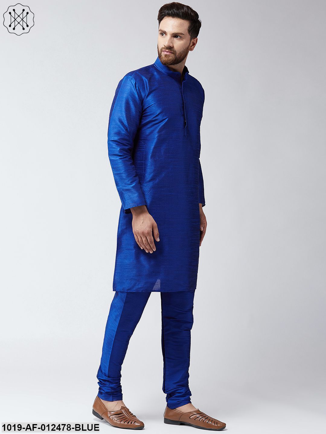 Men's Silk Navy Blue Kurta And Navy Blue Pyjama Set - Sojanya
