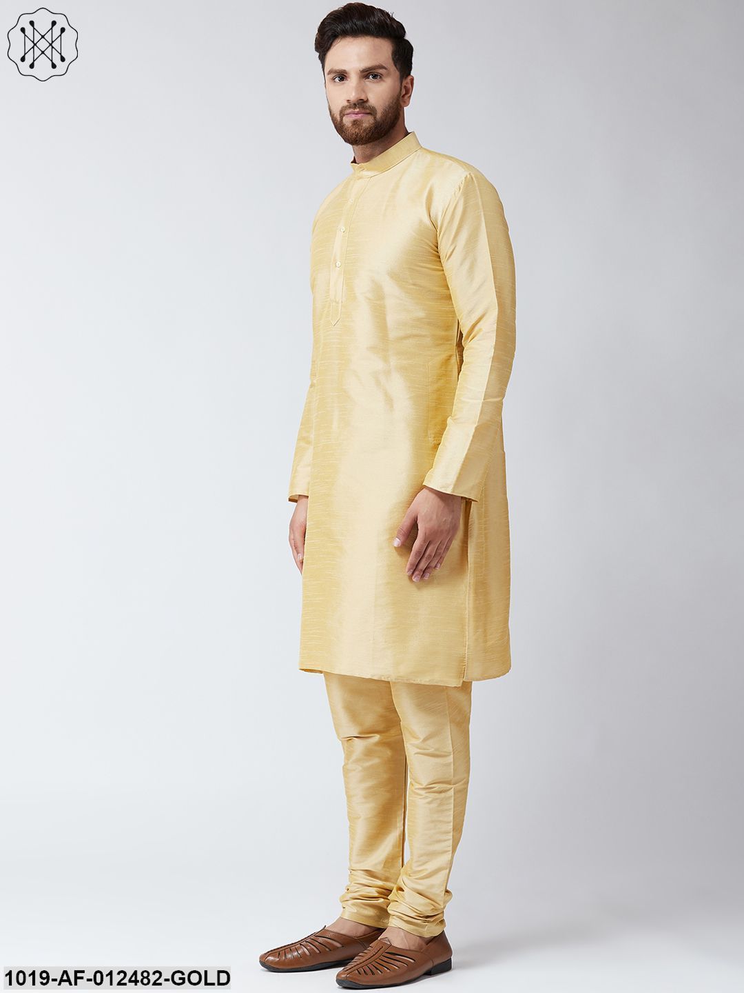 Men's Silk Gold Kurta And Gold Pyjama Set - Sojanya