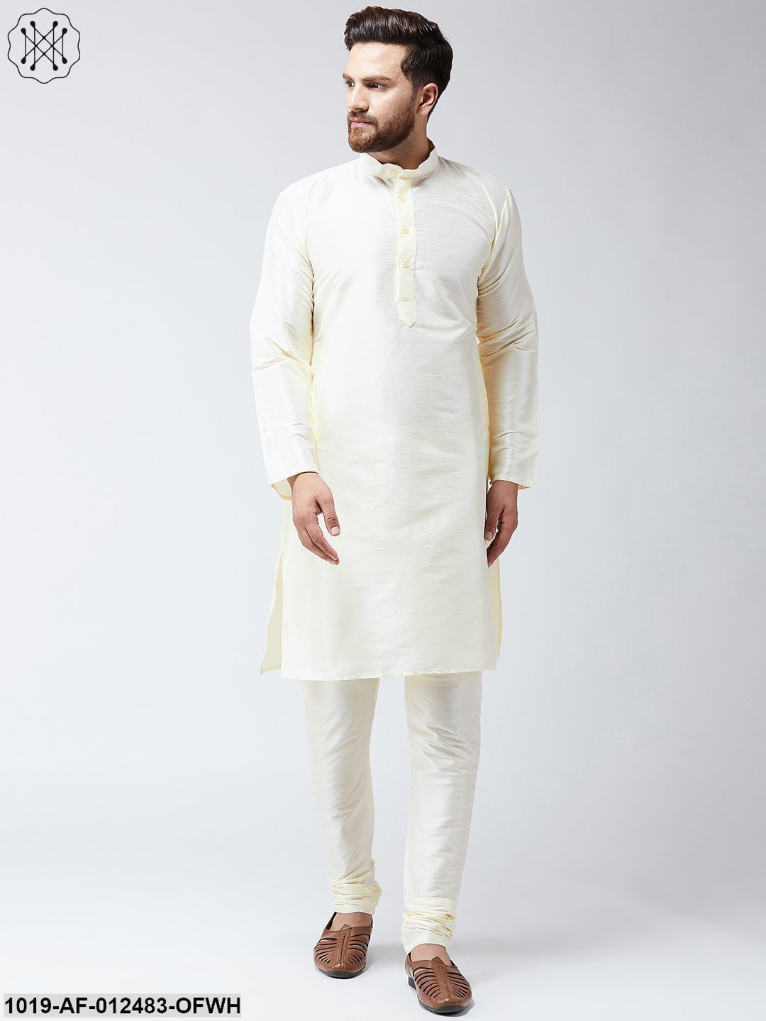 Men's Silk Off White Kurta And Off White Pyjama Set - Sojanya