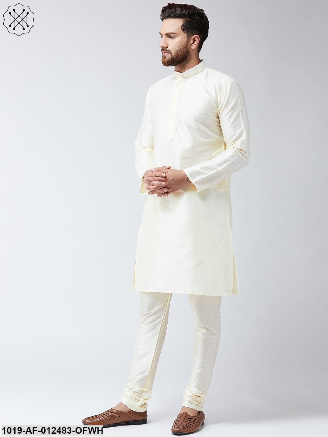 Men's Silk Off White Kurta And Off White Pyjama Set - Sojanya