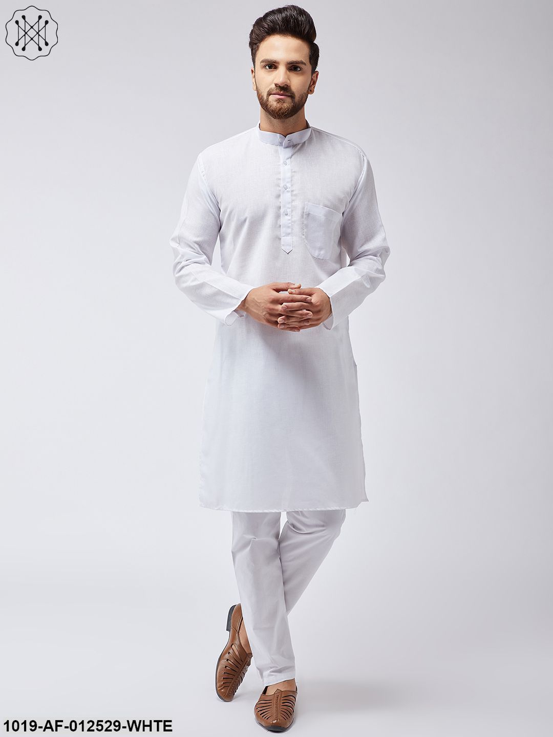 Men's Cotton Linen White Kurta Pyjama Set - Sojanya
