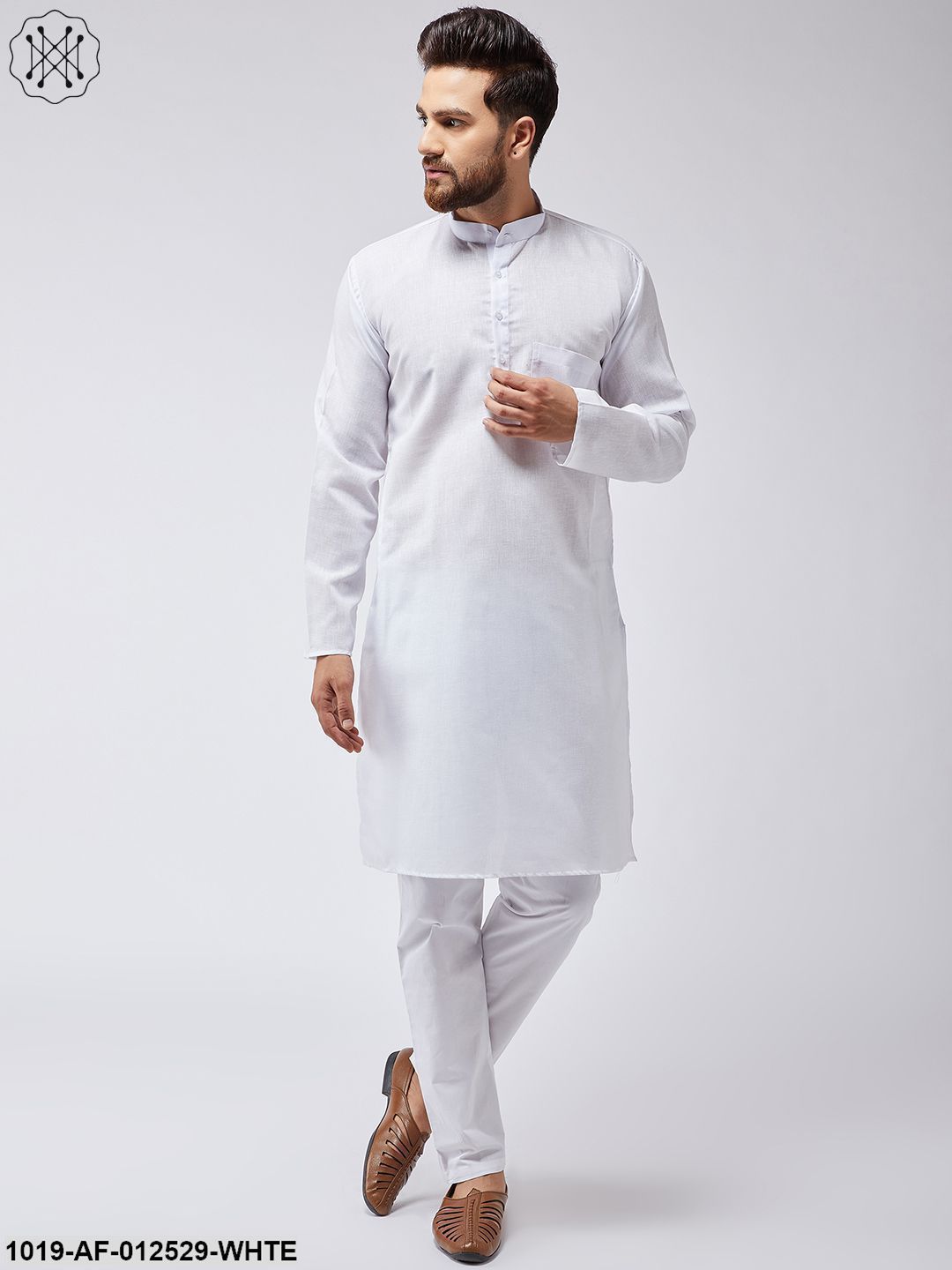 Men's Cotton Linen White Kurta Pyjama Set - Sojanya