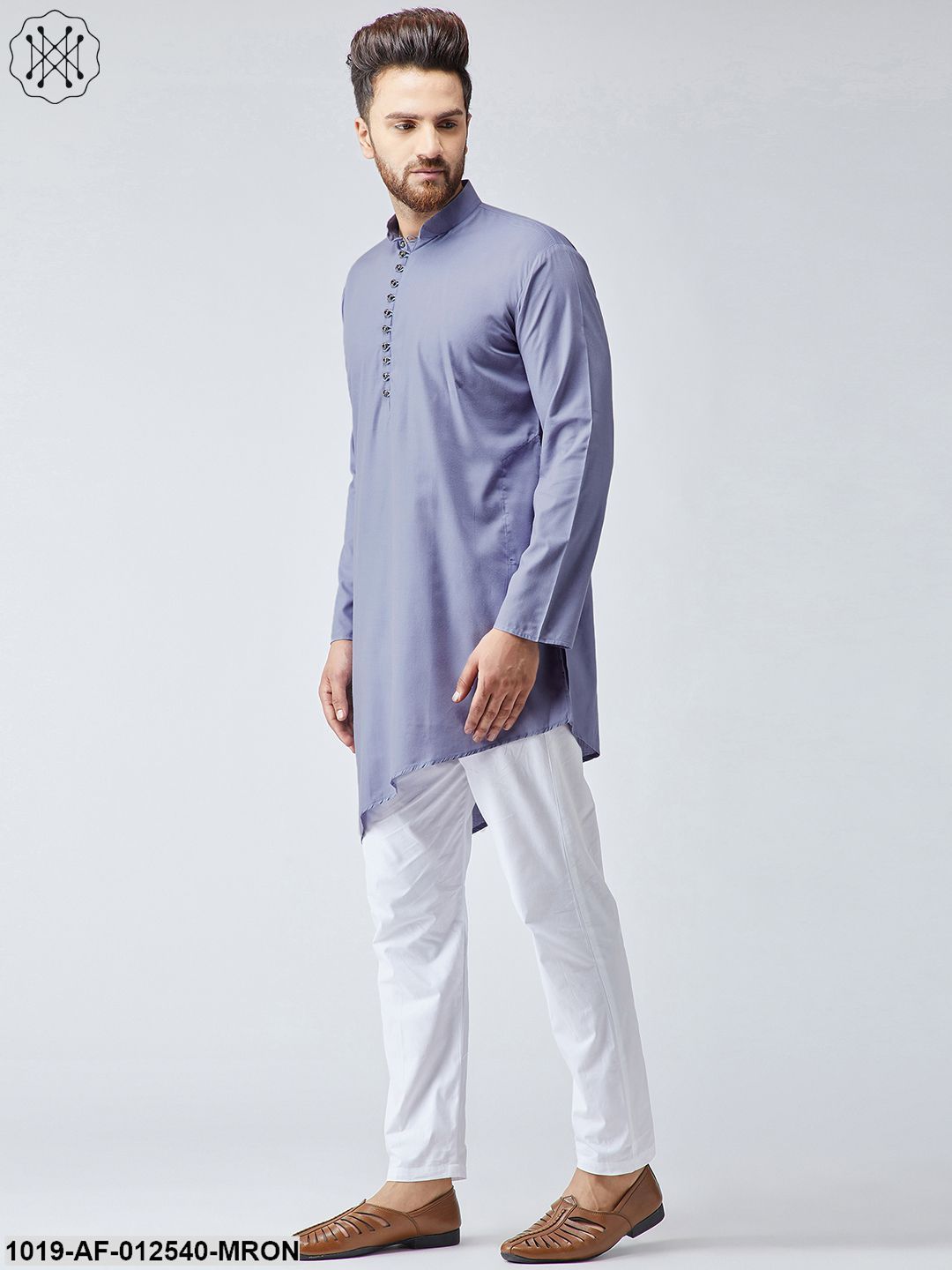 Men's Cotton Blue Kurta & White Pyjama Set