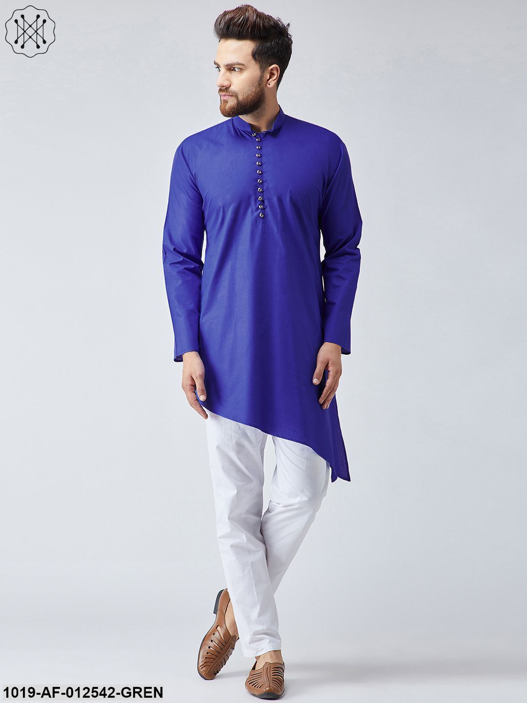 Men's Cotton Light Grey Kurta & White Pyjama Set
