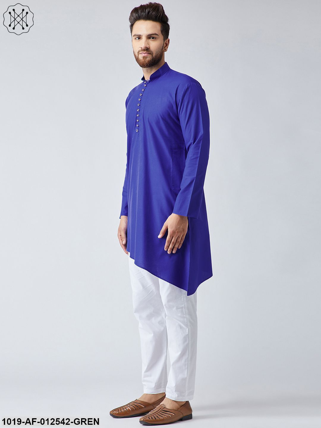 Men's Cotton Light Grey Kurta & White Pyjama Set