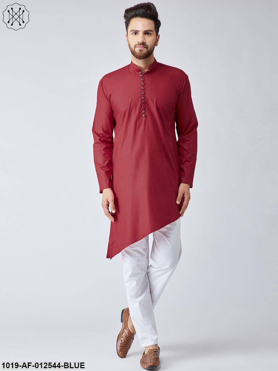 Men's Cotton Navy Blue Kurta & White Pyjama Set