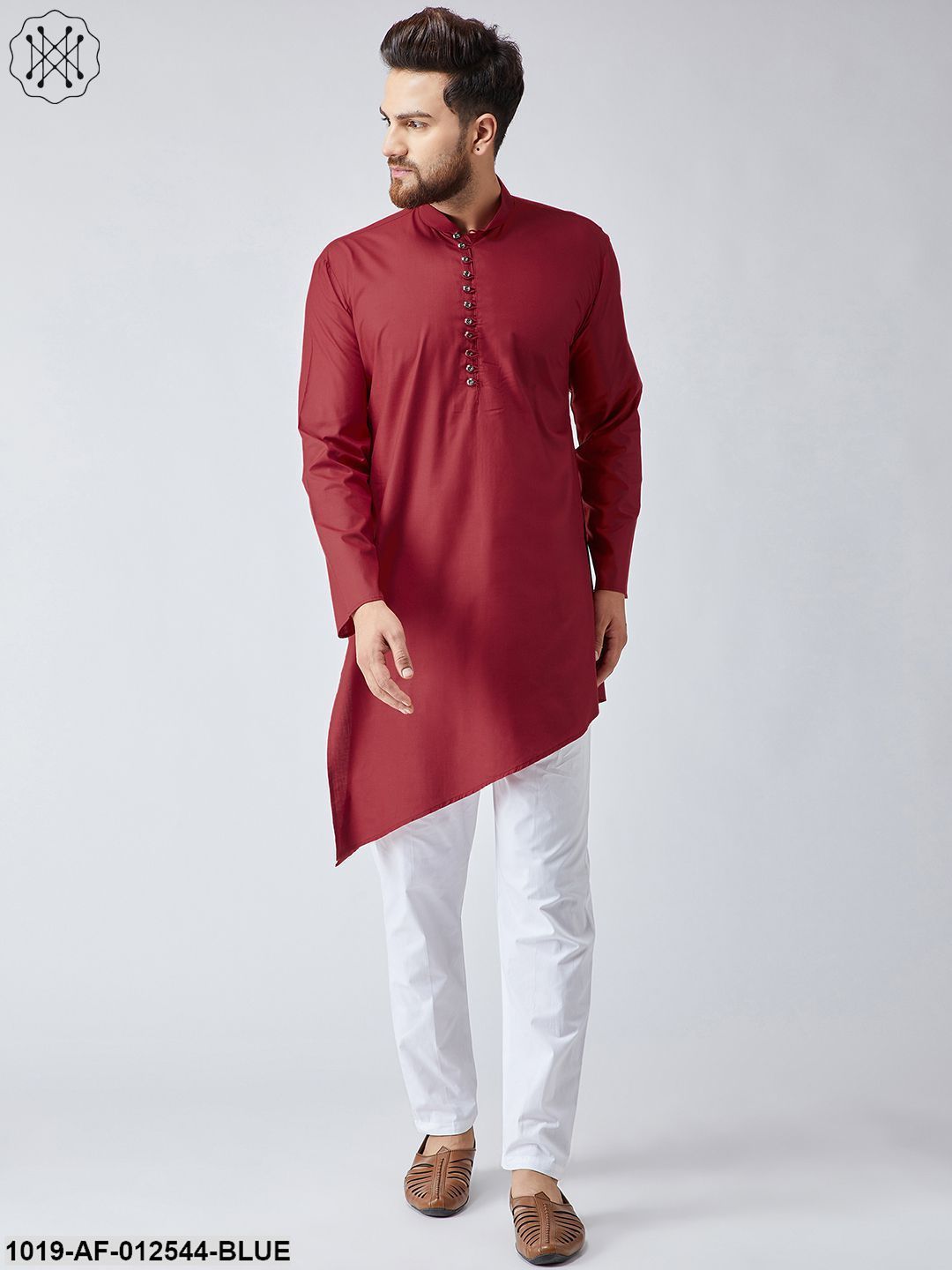 Men's Cotton Navy Blue Kurta & White Pyjama Set