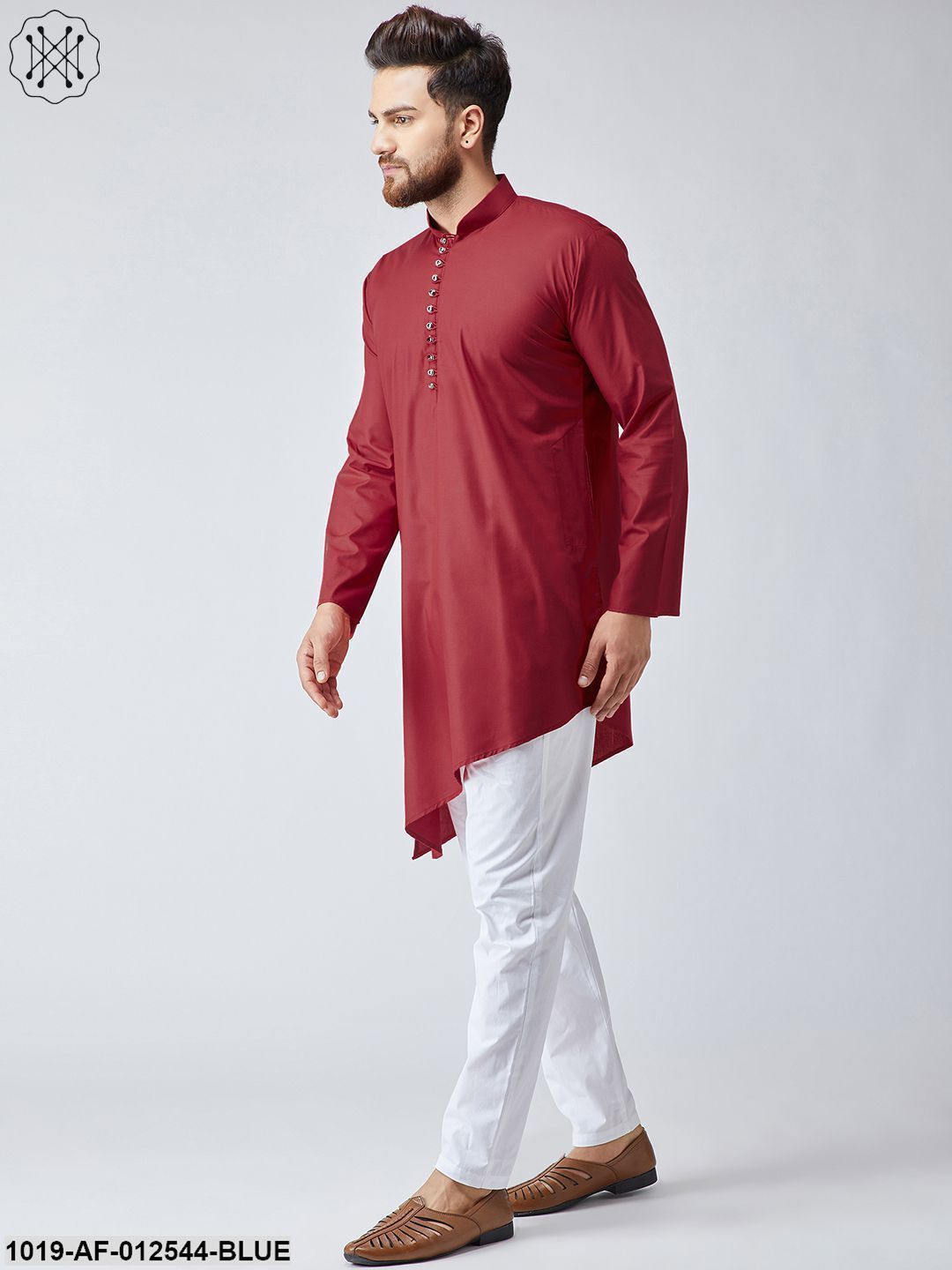 Men's Cotton Navy Blue Kurta & White Pyjama Set