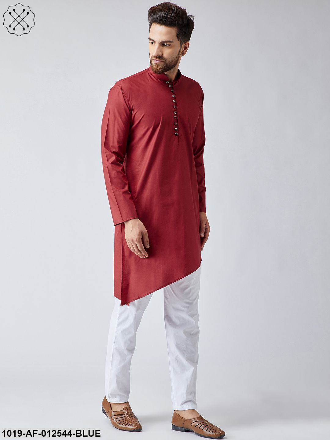 Men's Cotton Navy Blue Kurta & White Pyjama Set