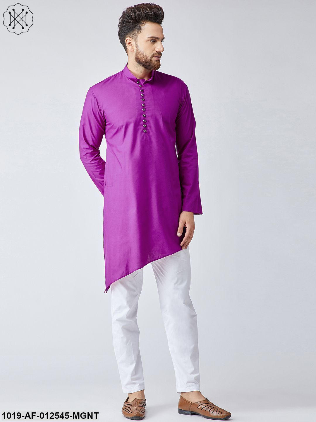 Men's Cotton Magenta Kurta & White Pyjama Set